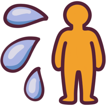 the form of a person and three drops coming off them